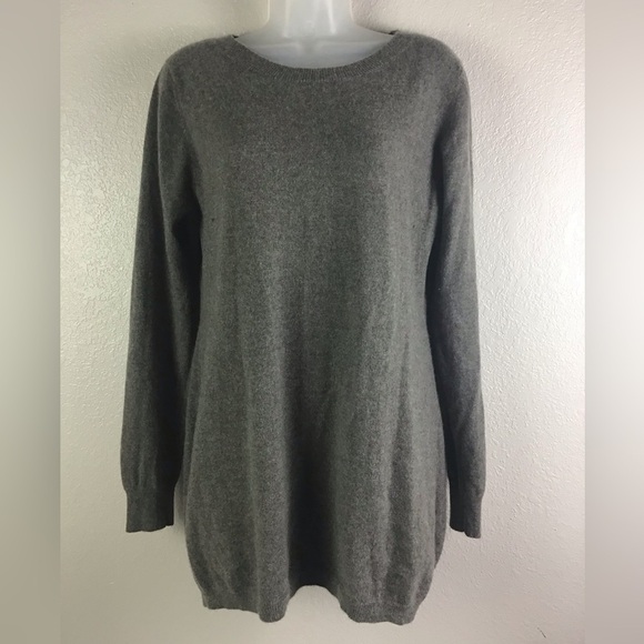 Ply Cashmere Women’s XL Crew Neck Gray Tunic Sweater Black Stripe on Back - Picture 9 of 10